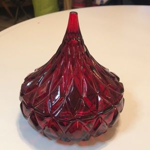 Vintage Ruby Red Glass Crystal Candy Kiss dish